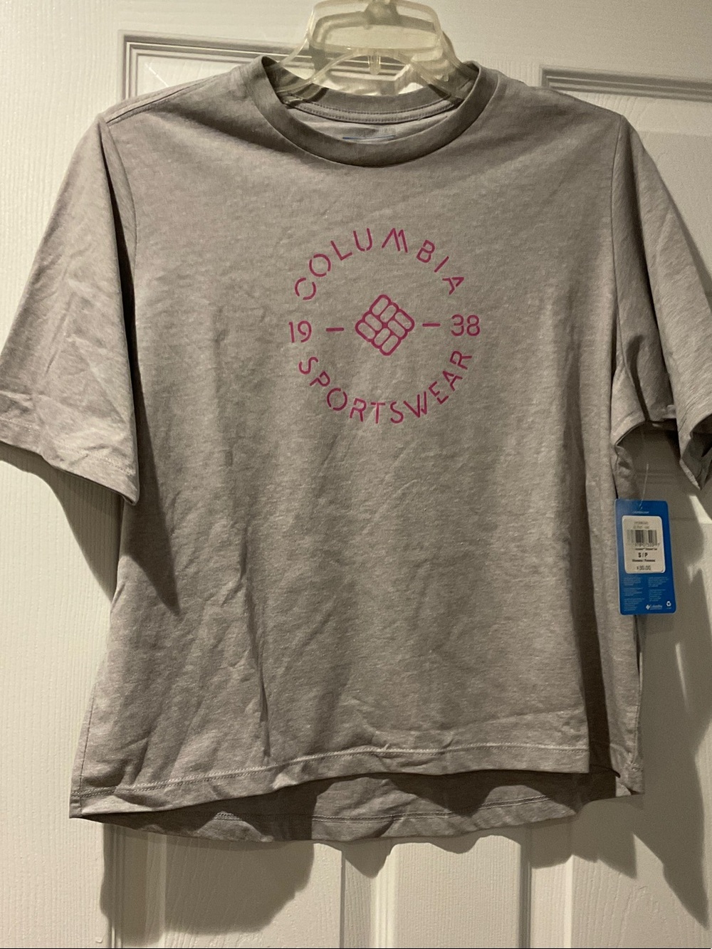 Columbia Light Gray Tee with Pink Logo